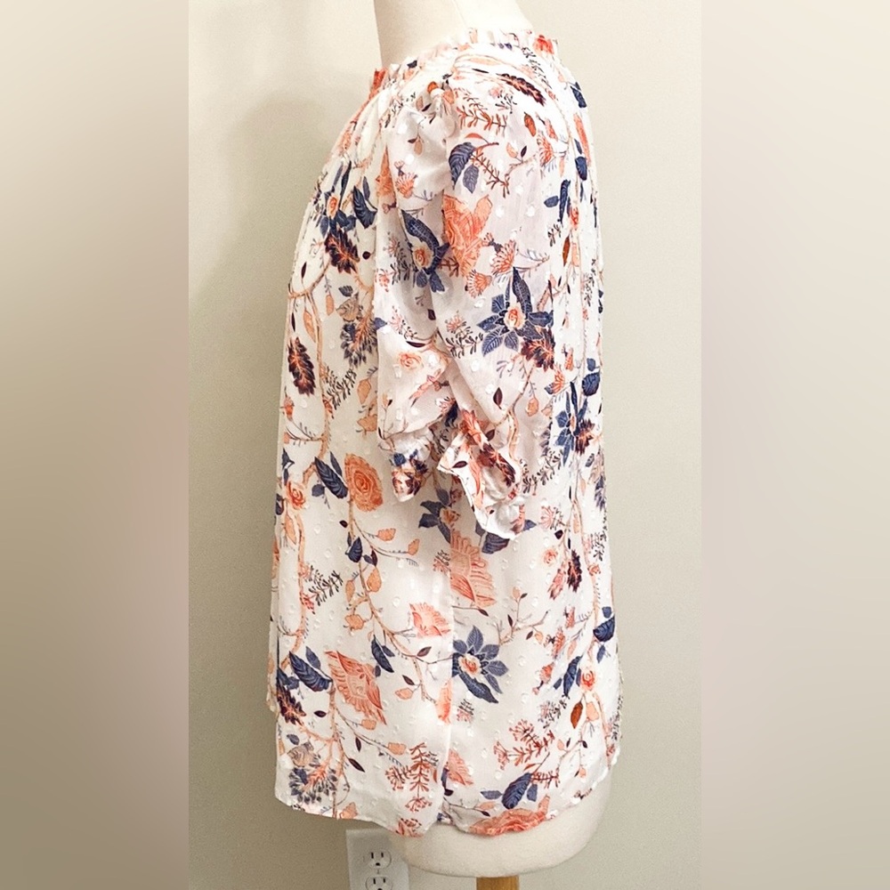 Rachel Zoe White Orange Purple Floral XL Boho Chic Bloomcore Romantic Ruffle Top - Picture 8 of 14